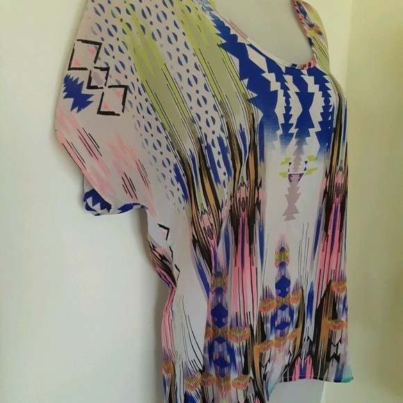 Tribal Print‎ Vintage Ladies Blouse Vintage Long Size Large Vibrant Multi EUC - Picture 1 of 8